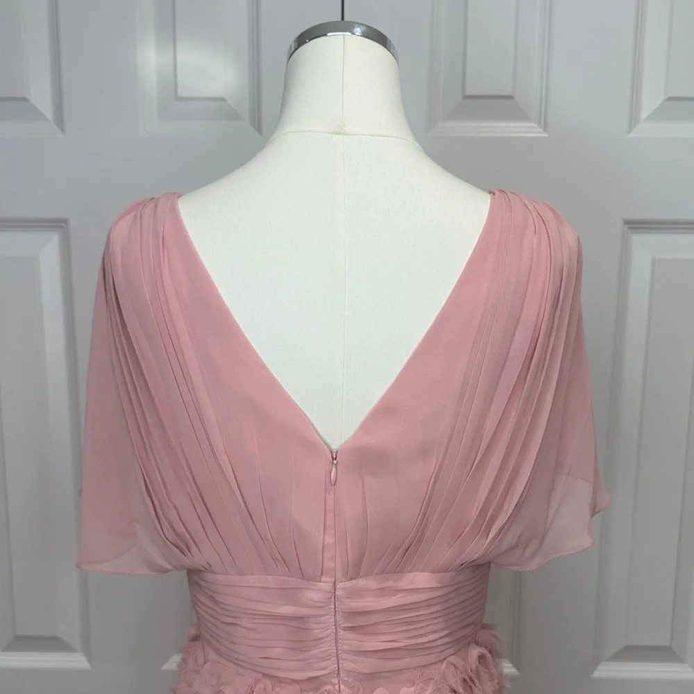 JS Collections Blush Pink 3D  Floral Flutter Sleeve Wedding Guest Dress Size 8 - Picture 9 of 15